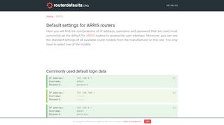 Default settings for ARRIS routers