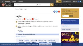 LOGIN | meaning in the Cambridge English Dictionary