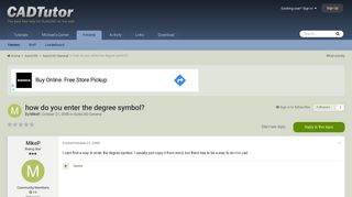 how do you enter the degree symbol? - AutoCAD General - AutoCAD Forums