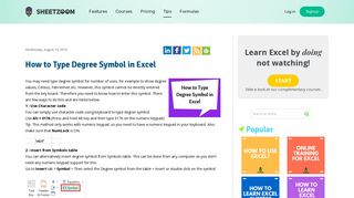 How to Type Degree Symbol in Excel - Sheetzoom Learn Excel