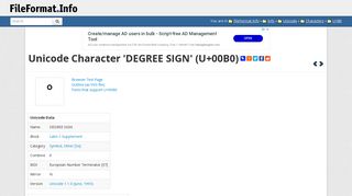 Unicode Character 'DEGREE SIGN' (U+00B0) - FileFormat.Info