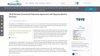 TSYS Renews Commercial Payments Agreement with Degussa Bank ...