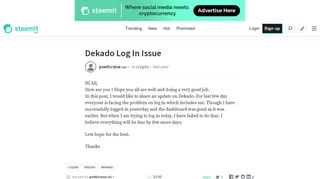 Dekado Log In Issue — Steemit