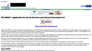 DE ASSIST - Application for Social Services and Internet Screening Tool