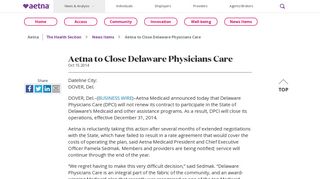 Aetna to Close Delaware Physicians Care - The Health Section