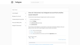 How do I disconnect my Instagram account from another social network?