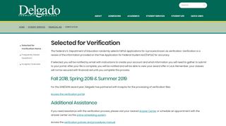 Financial Aid verification portal - Delgado Community College