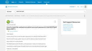 How to reset the webservice admin account password | Dell B2375dnf ...