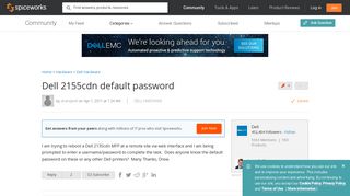 [SOLVED] Dell 2155cdn default password - Spiceworks Community