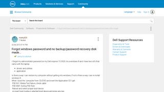 Forgot windows password and no backup/password recovery ... - Dell