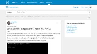 Default username and password for the Dell DSM VA - Dell Community