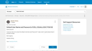 Default User Name and Password of DELL EQUALLOGIC PS6100 - Dell ...