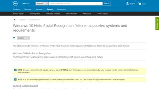 Windows 10 Hello Facial Recognition feature - supported ... - Dell