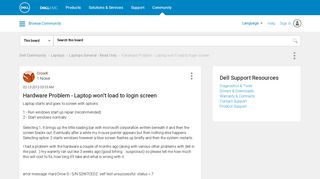 Hardware Problem - Laptop won't load to login screen - Dell Community