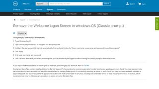 Remove the Welcome logon Screen in windows OS (Classic ... - Dell