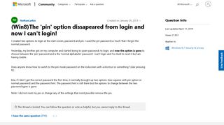 (Win8)The 'pin' option dissapeared from login and now - Microsoft ...
