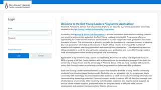 Dell Young Leaders Scholarship Application - Login Screen