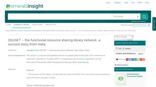 DELNET – the functional resource sharing library network: a success ...