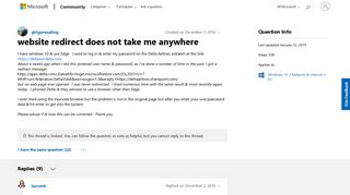 website redirect does not take me anywhere - Microsoft Community