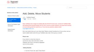 Add, Delete, Move Students – TenMarks Help Desk