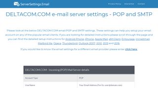 DELTACOM.COM email server settings - POP and SMTP ...