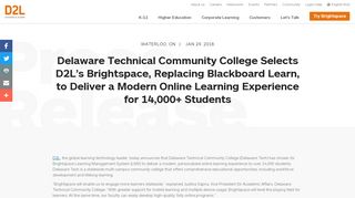 Delaware Technical Community College Selects D2L's Brightspace ...