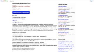Administrative Assistant Office resume in Falls Church, VA - August 2015
