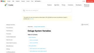 Deluge System Variables | Help - Zoho Creator
