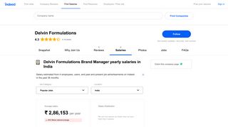 Delvin Formulations Brand Manager Salaries in India | Indeed.co.in