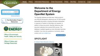 Department of Energy (DOE) OpenNet documents - OSTI.gov