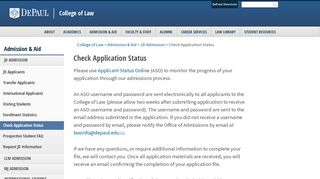 Check Application Status - DePaul University College of Law