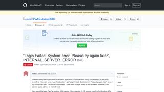 Login Failed. System error. Please try again later - GitHub