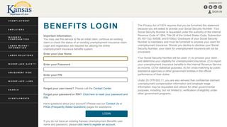 BENEFITS LOGIN - Benefits - Kansas Department of Labor