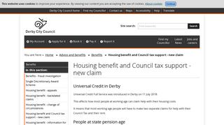 Housing benefit and Council tax support - new claim | Derby City Council
