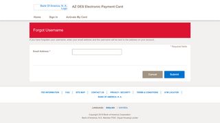 AZ DES Electronic Payment Card - Forgot Username - Bank of America