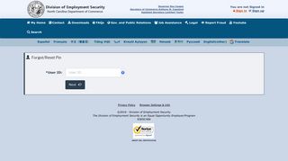 DES Login - Forgot/Reset Pin - NC Division of Employment Security