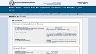 Contact DES - NC Division of Employment Security - NC.gov