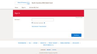 North Carolina DES Debit Card - Sign In - Bank of America