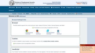 Browser Settings & Info - NC Division of Employment Security