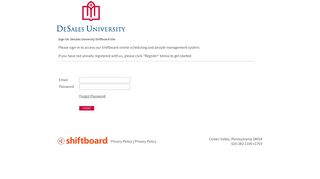 Welcome to DeSales University Shiftboard Shiftboard Login Page