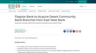 Flagstar Bank to Acquire Desert Community Bank Branches from East ...