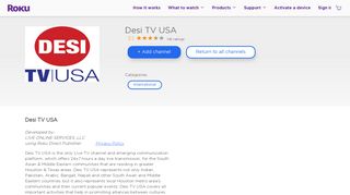 Desi TV USA | Roku Channel Store | Roku