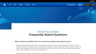 Destiny Alpha FAQ - PlayStation