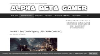Anthem – Beta Demo Sign Up (PS4, Xbox One & PC) | Alpha Beta ...