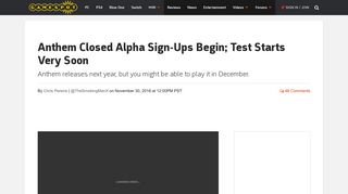 Anthem Closed Alpha Sign-Ups Begin; Test Starts Very Soon ...