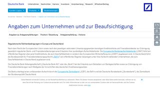 Angaben zum Unternehmen und zur Beaufsichtigung – Deutsche Bank