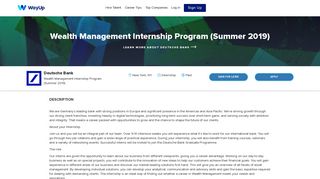 Deutsche Bank: Wealth Management Internship Program (Summer ...