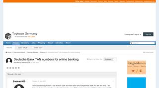 Deutsche Bank TAN numbers for online banking - Finance - Toytown ...