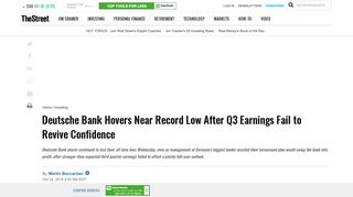 Deutsche Bank Hovers Near Record Low After Q3 Earnings Fail to ...