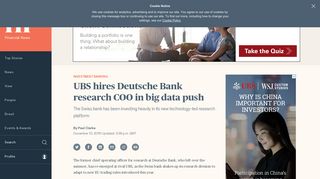 UBS hires Deutsche Bank research COO in big data push